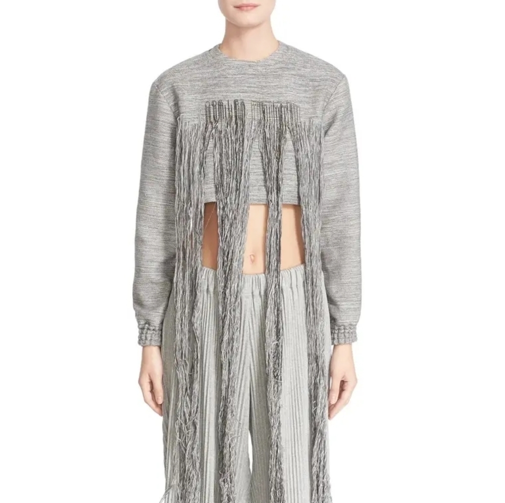 Faustine Steinmetz Top Weft Float‎ Fringe Crop Sweatshirt Sz S